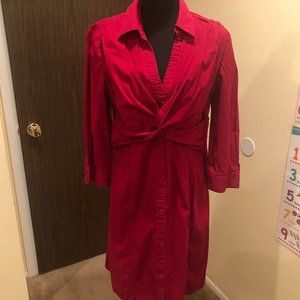 Red wrap-style button-up dress